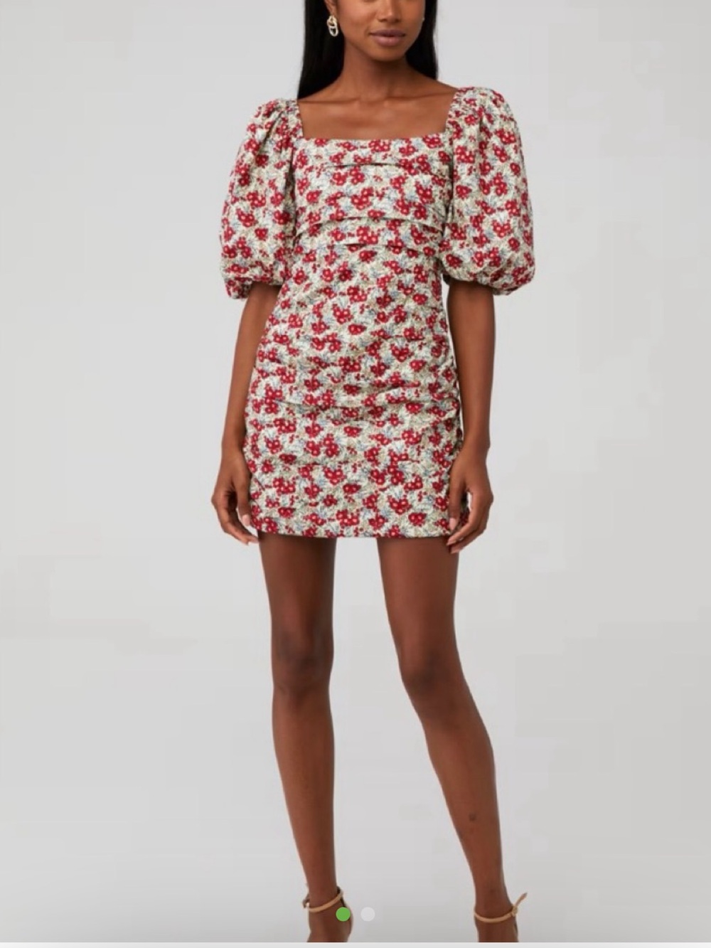 Astr Floral Puff-Sleeve Mini Dress - Red & White